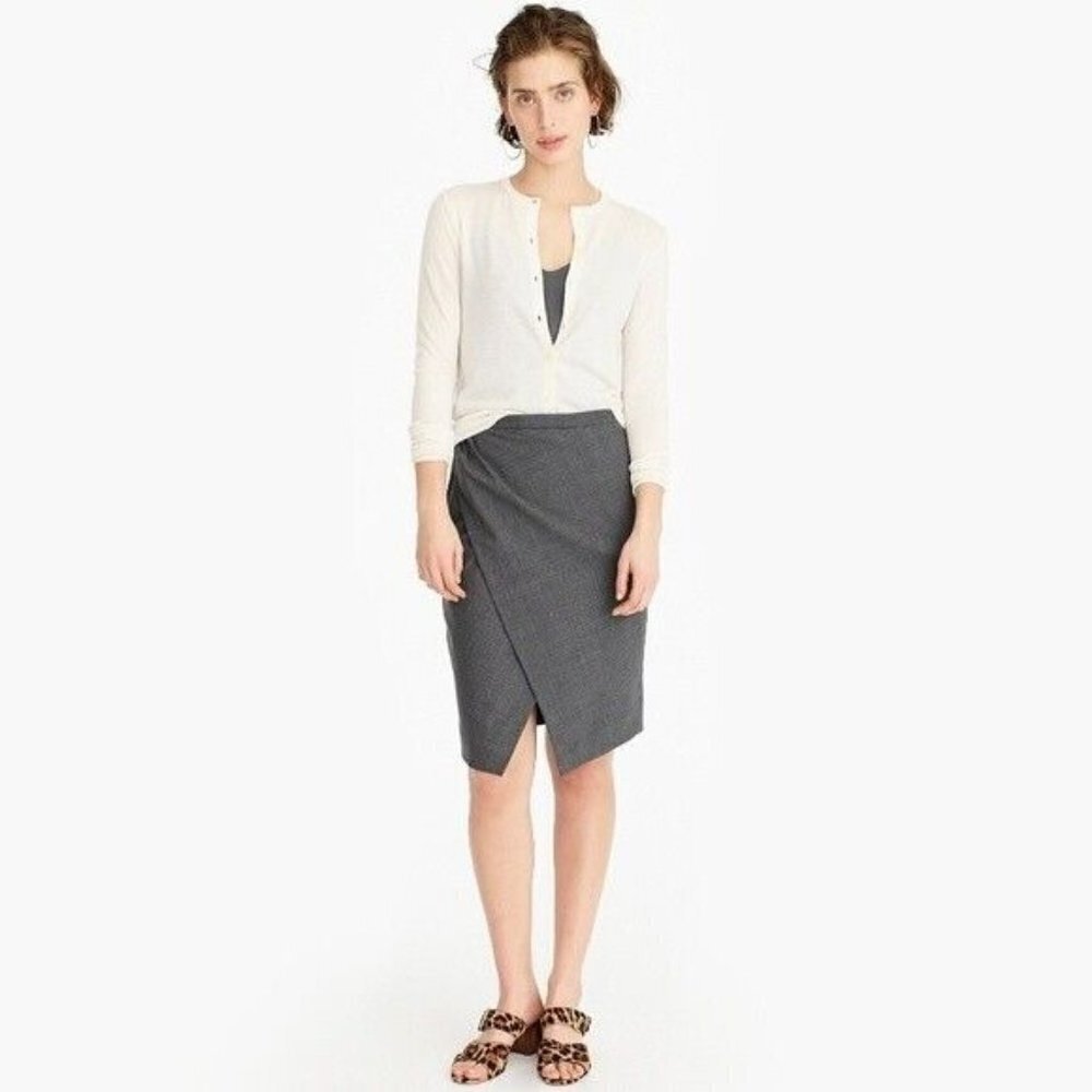 J Crew 365 Womens Size 0 Asymmetrical Pencil Skirt Everyday Wool Gray K5965 1600